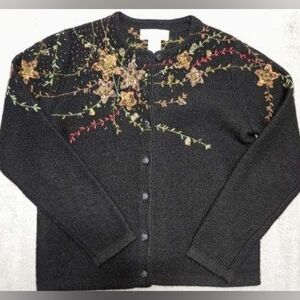 SUSAN BRISTOL Cardigan Sweater Hand Embroidered Sequin Wool Small